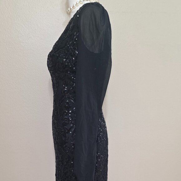 Windsor Black Sequin Long Sleeve Mesh Evening Gown – S - Picture 4 of 6